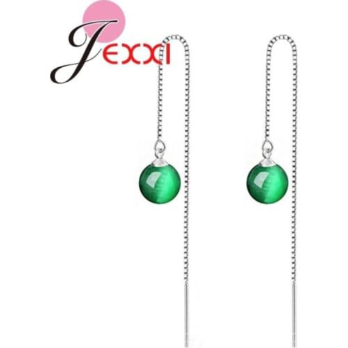 Trendy Smooth Ball Round Beads Charm Earrings Women Nice 925 Sterling Silver Thread Chain Jewelry Party Accessory Decoration