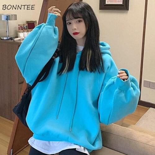 Sweatshirts Women Solid Plus Velvet Winter Korean Style Loose Simple Student All-match Female Hoodies Chic Comfortable Daily New