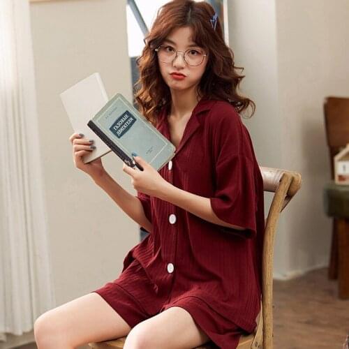 Comfortable 2PCS Pajamas Set 100% Cotton Pyjamas Women Summer Short Sleeve Shorts New Lapel Loose Home Wear Plus Size XXXL