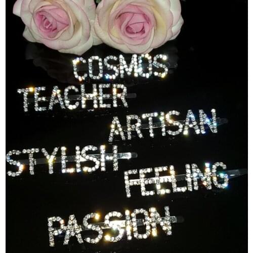 New Arrivals Hair Jewelry "COSMOS,TEACHER,ARTISAN,STYLISH,FEELING,PASSION" Word Hairclips Crystal Letters Hair Pins WHOLESALE