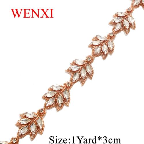 WENXI 10YARDS Hand Beaded Sewing Bridal diamond Clear Crystal Rhinestone Applique Trim Iron On For bridal Dress Sash WX870