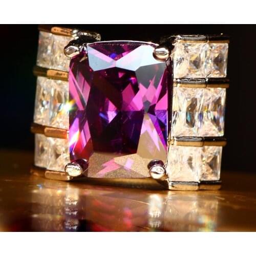 YaYI Fine Jewelry Fashion Princess Cut 12*18mm Huge Purple Cubic Zirconia Silver Color Wedding Party Lovers Gift Rings