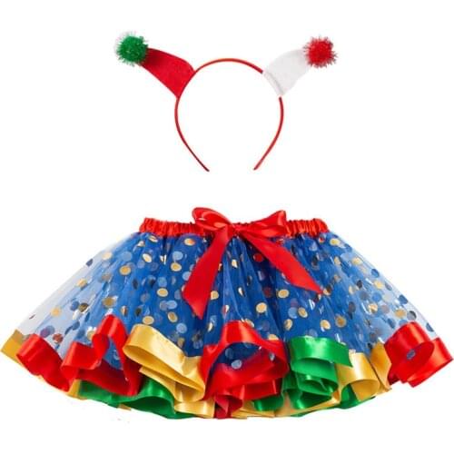 Polka Dots Kids Girl Tutu Skirt Christmas Girls Bowknot Princess Mesh Tutu Mini Skirts Headband Outfit 2-12Y
