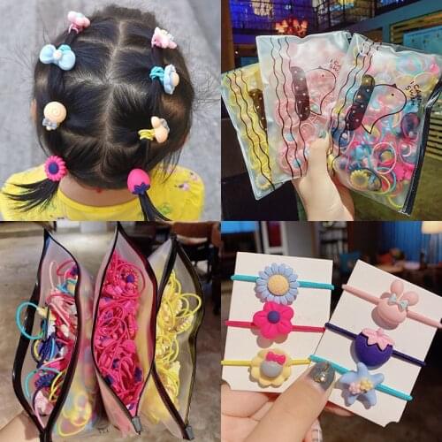 20pcs/Bag New Cute Cartoon Resin Flower Scrunchie For Girls Kids Sweet Hair Bands Headband Hair Tie Fashion Hair Accessories