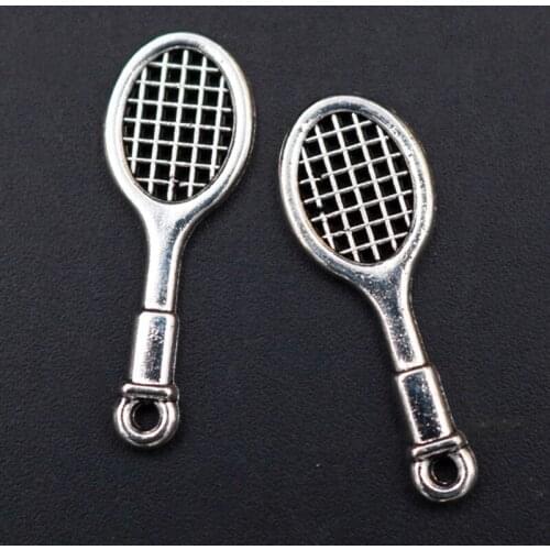 20pcs Silver Color Tennis Racket Charm Alloy Pendant Bracelet Keychain DIY Sports Metal Jewelry Accessories Findings A1773