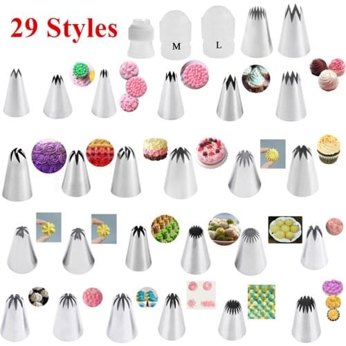29 Styles Russian Tulip Cookie Icing Piping Nozzles Stainless Steel Flower Cream Pastry Tip Kitchen Cupcake Cake Decorating Tool