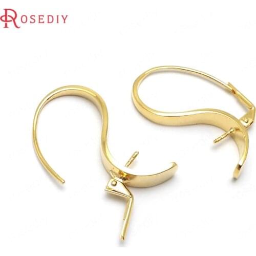 36028)4PCS Height 30MM 24K Gold Color Brass with Half Hole Pin Earring Hooks High Quality Diy Jewelry Findings Accessories