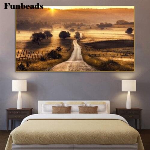 5d diy Diamond Painting Field sunrise scenery Full Drill Diamond Embroidery Set Cross Stitch Picture Of Rhinestone Crafts FF358