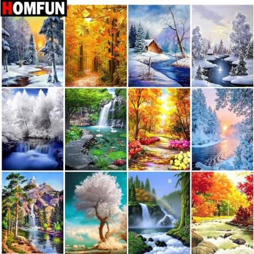 HOMFUN Full Square/Round Drill 5D DIY Diamond Painting "Autumn and winter landscape" Embroidery Cross Stitch 5D Home Decor Gift