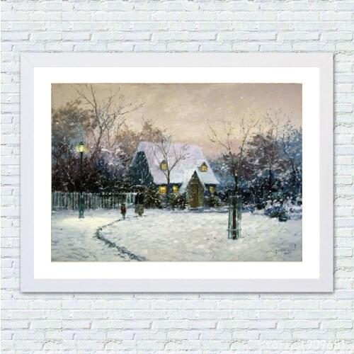 No frame classical Thomas snow wooden house scenery oil painting canvas printings printed on cotton wall art decoration picture