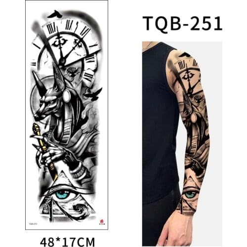 Large Arm Sleeve Tattoo Ancient Egypt Anubis Waterproof Temporary Tatto Sticker Lion Rome Clock Body Art Full Fake Tatoo Men
