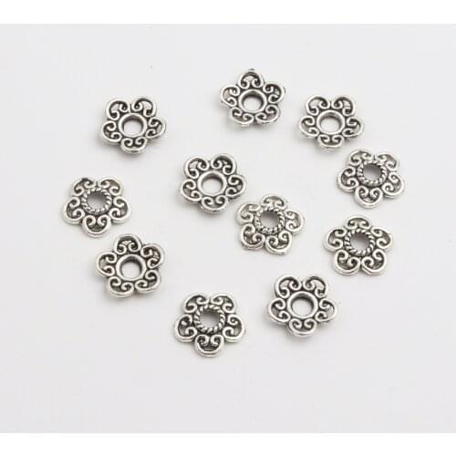 50pcs Ancient Silver Mixed Spacer Flower Metal Beads Cap For Jewelry Making Diy Bracelet Necklace Accessories Wholesale Supplies