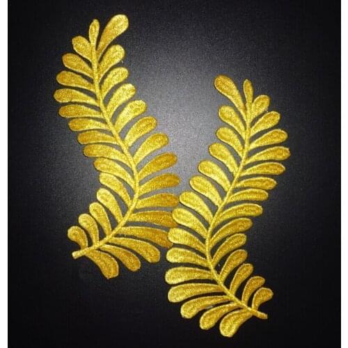 20 pcs=10 pair) golden silver glue iron on stick Clothing applique lace patch leaves dance clothing accessories
