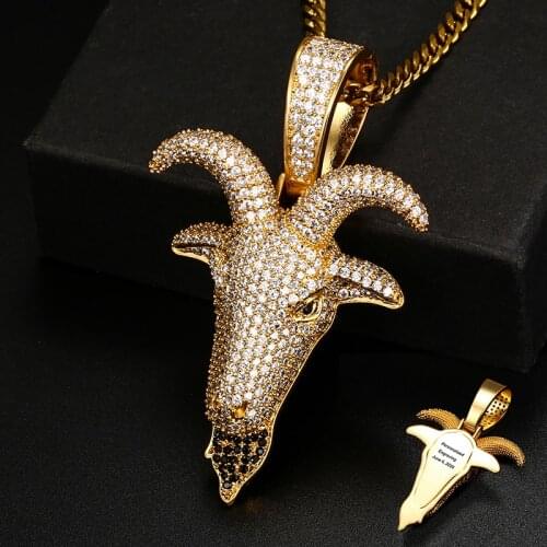 Iced Out Bling Trendy Goat Animal Goat Head Pendant Necklace Charms Men Women Cubic Zirconia Pendant Hip Hop Jewelry Gifts