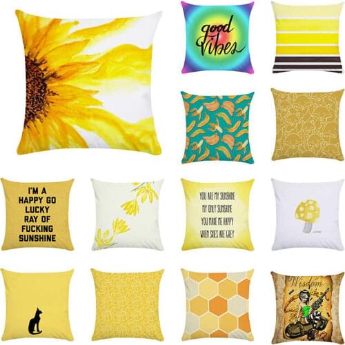 Yellow Cartoon Bee Pattern Polyester Throw Pillow Living Room Cushion Cover Home Decoration Sofa Decorative Pillowcase TP46