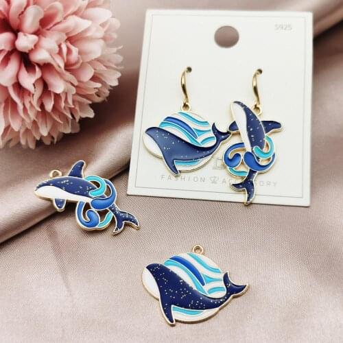 10pcs/lot Cute Dolphin Whale Enamel Charms Pendant Gradient Bling Charms for DIY Jewelry Making Findings Crafts Accessories