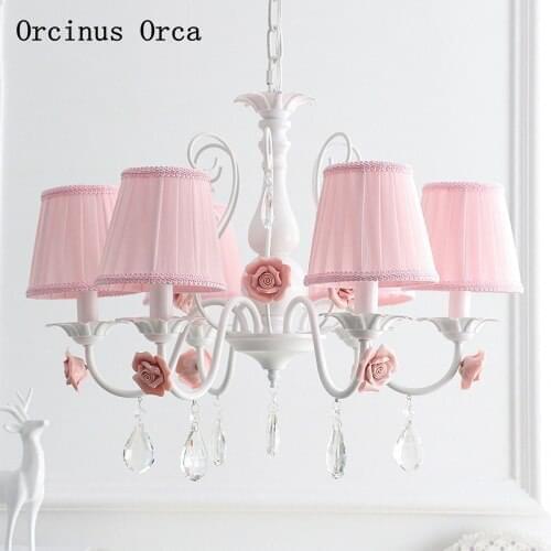 European romantic pink rose chandelier Girl Bedroom childrens room Princess room lamp Korean rural Flower Chandelier