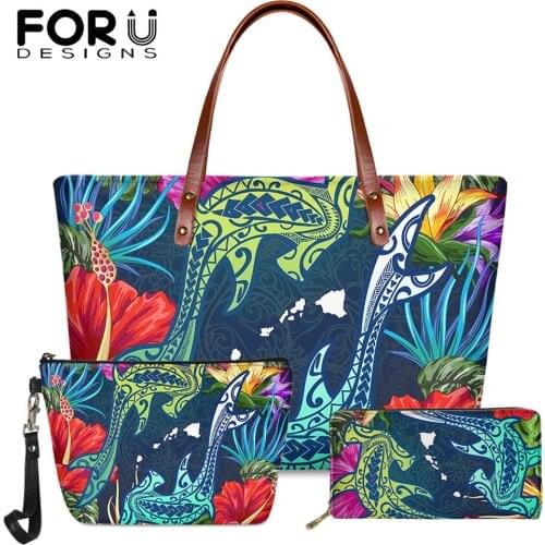 FORUDESIGNS Hawaii Shark Tropical Printeing Luxury Women Shoulder Bags Female Pu Leather Clutch Purse Bolsa Femininas Sac A Main