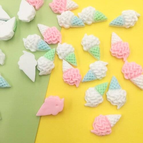 100Pcs Sweet Cute Ice Cream Flat Back Resin Cabochon DIY Hair Bow Center Accessories Scrapbooking Phone Decoration Craft 14*25mm