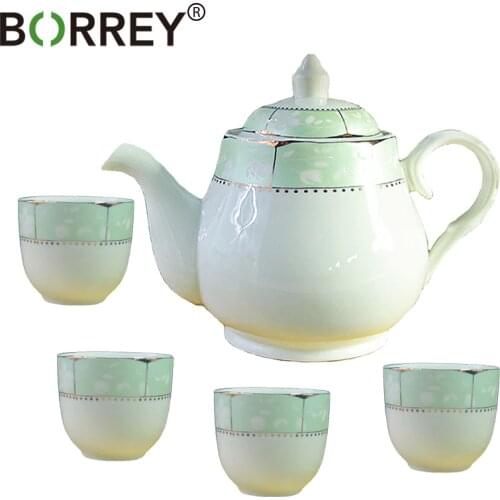 BORREY Jingdezhen Ceramic Tea Set Bone China Teapot And Teacup 800Ml Flower Tea Pot Oolong Puer Kettle Chinese Porcelain Tea Set