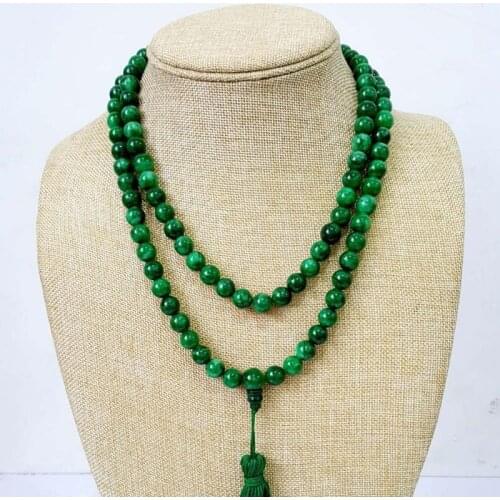 China Handmade Jade Carving Natural Green Jade Beads Necklace Hand String 108 Beads