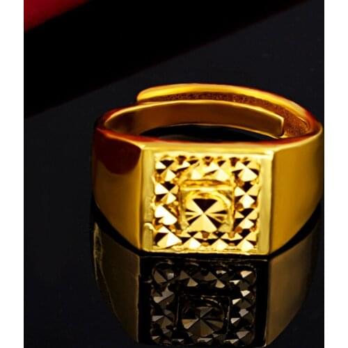 22K Solid Yellow Gold Fine Jewelry Ring for Men Hiphop Party Luxury Ring Men None Resizable Wedding Sterling Gold Trendy Ring