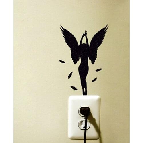 KUCADA Black Creative DIY Angel girl Switch Wall Stickers Home Decoration Wallpaper JG1923