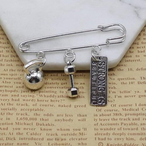 Fashion creative personality strength fitness dumbbell barbell pendant charm jewelry brooch