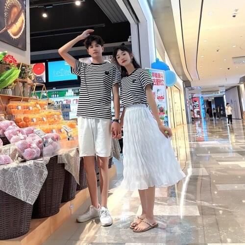 Sweethearts outfit in the summer new striped short-sleeve dress shirt couples clothes couples clothing