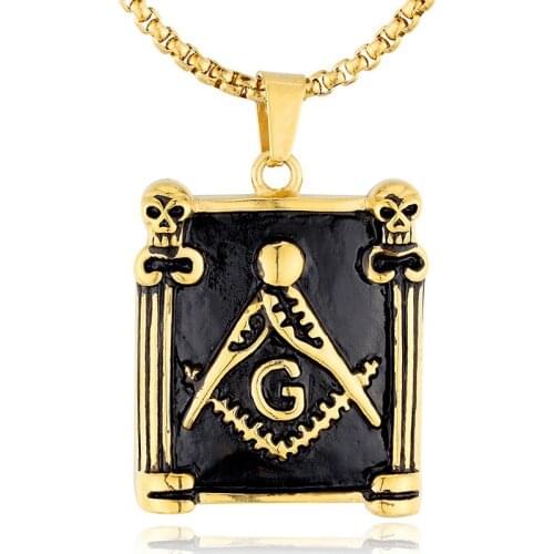 Freemason Masonic Stainless Steel Men Necklaces Pendants skull gold color Simple Punk Boyfriend Jewelry Creativity Wholesale