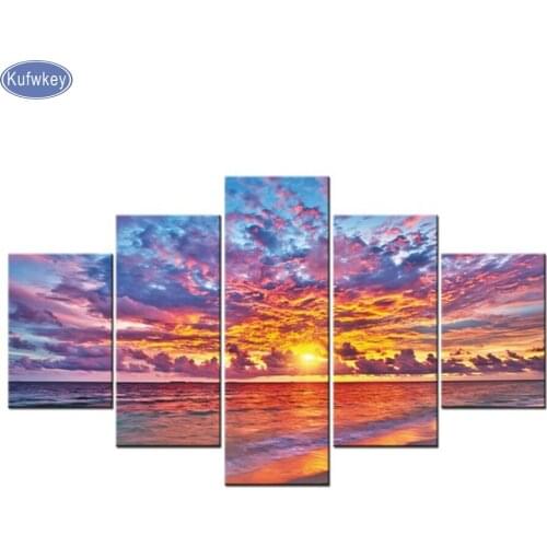 Hobby,5diy,5 pcs Diamond Painting Sunset Sea Cross-Stitch,Full,Diamond Embroidery,Diamond,Mosaic,pattern,beaded embroidery,gift