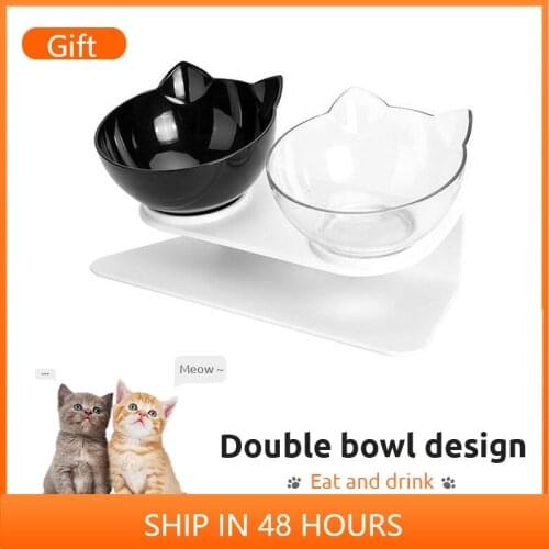 Non slip Double Cat Bowl with Raised Stand Pet Water Feeding Protect Cervical Vertebra cat food bowl for dogs Pet Products Wash