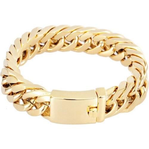 New style 8.5"x14mm New Charming Gold Tone Link Mens Jewelry 316L Stainless Steel Curb Cuban Chain Bracelet Bangle