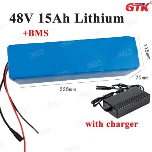 Rechargeable 48v 15ah 1000w electric bike lithium Li-ion battery pack with BMS for e-scooter Golf motorcycle +3A charger