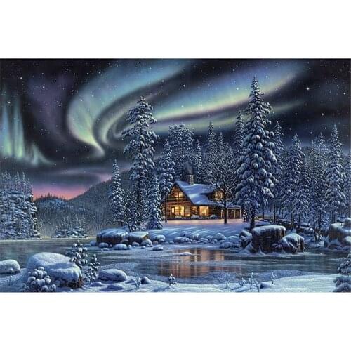 Landscape House Winter Snow Scenery DIY 11CT Cross Stitch Embroidery Kits Craft Needlework Set Printed Canvas Cotton Room