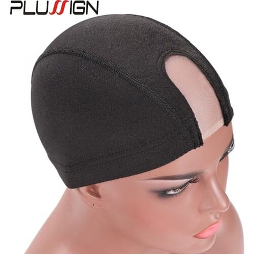 Plussign 10Pcs Wholesale Spandex Mesh Dome Wig Cap Elastic Hair Net Glueless Hairnet Wig Cap For Making Wigs Black U Part Caps