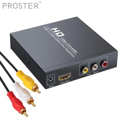 PROZOR HDMI-compatible TO HDMI-compatible AV 3.5mm Jack Converter Adapter 3RCA CVBS AV Video Audio Adapter PAL NTSC for HD TV