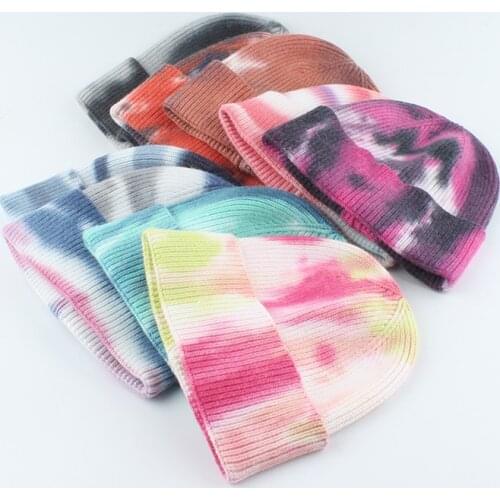Luxury Brand Winter Tie-Dye Knitted Beanies For Women Men Wool Hat Bonnet Soft Warm Skullies Hip Hop Cap
