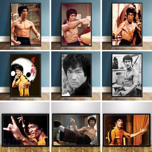 Self-adhesive Wall Sticker Chinese Kung Fu Star Bruce Lee Posters Prints Wall Art Pictures for Living Room Cuadros Decoration
