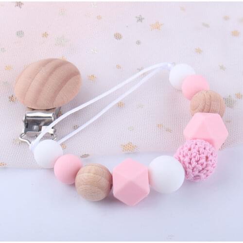 Baby Pacifier Clip Silicone Teething Beads Paci Holder Soothie Clips Baby Teether Toy Chew Beads Baby Birthday Shower Gift