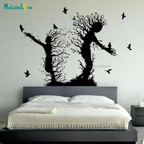 Fairy Tale Character People Trees With Birds Wall Art Sticker Decal Living Room Home Decor Removable Vinyl Mural BD298