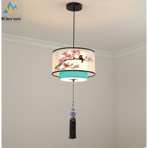 Modern Minimalist Fabric Art LED Chandelier Living Room Bedroom Bedside Pendant Light Room Decoration Chinese Style Pendant Lamp