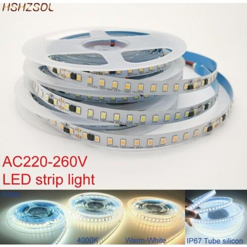 AC220V 8mm LED Strip Lights Not Waterproof SMD 2835 5m 600LED 120L/m brightness Light Tape Flexible Led strip white/Warm/4000K
