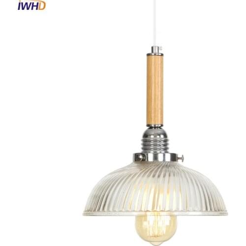 IWHD Loft LED Pendant Lights Fixtures LED Glass Wooden Retro Loft Hanglamp Simple RH Droplight Home LightingSuspension Luminaire