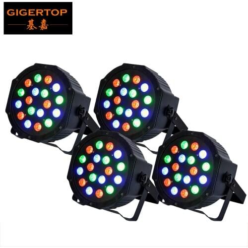 TIPTOP 4XLOT 18 x 3W Led Par Light DMX 3/6 Channel RGB Color American DJ Flat Par TP-P183 Quad Colored LED Wash Can Plastic case