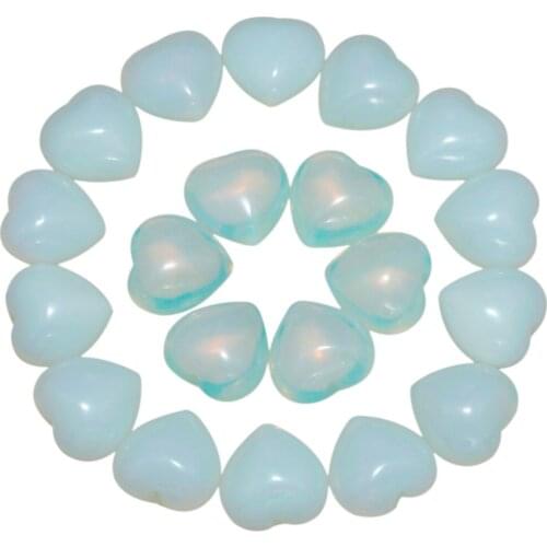 TUMBEELLUWA 1Lot (10Pc) Opal Opalite Stone Heart Palm Stone Worry Stone Healing Reiki Balancing 0.5 inches