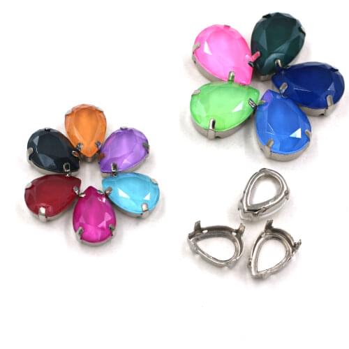 High quality Drop shape Mocha series K9 glass crystal sewing rhinestones with silver openwork frame diy clothing/shoes