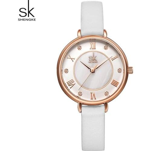 Shengke Brand Womens Quartz Watch Crystal Rhinestone Dial Leather Wrist Watch for Reloj Mujer 2019 Ladies Quartz Watch