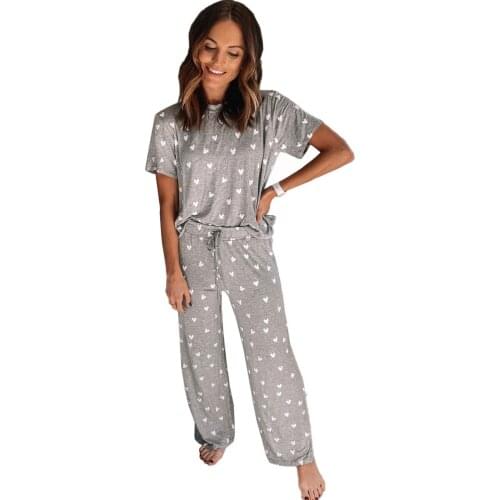 Women Plaid Pajamas Sets with Pants Short Sleeve O Neck T-Shirt Pyjama Casual Square Check Print Top+Long Pants Pijama Set