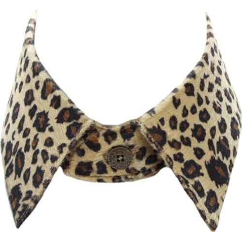 Women Fuzzy Detachable False Collar Vintage Leopard Print Lapel Choker Necklace